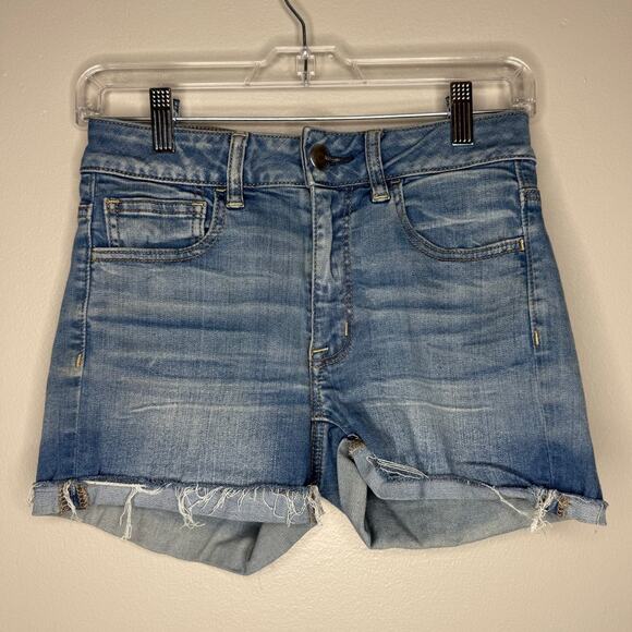 American Eagle Light Wash Hi Rise Shortie Super Stretch Womens Shorts Size 2 - Picture 1 of 5